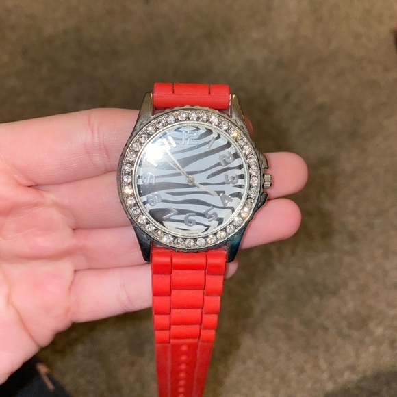 🌟Zebra print watch with red watch band - Picture 2 of 4